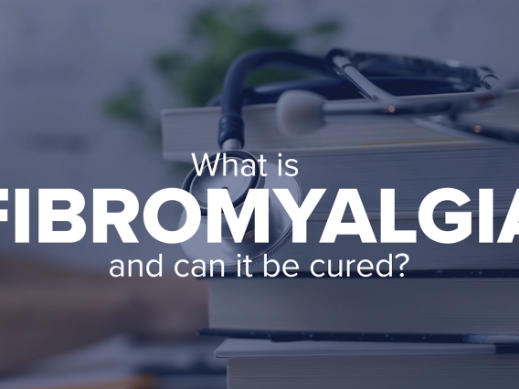 video title slide with headline "What is fibromyalgia and can it be cured?"